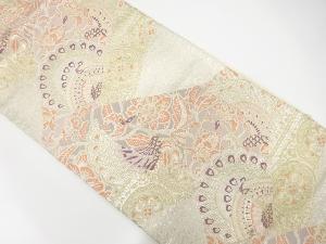 流水に孔雀・花唐草模様織出し袋帯